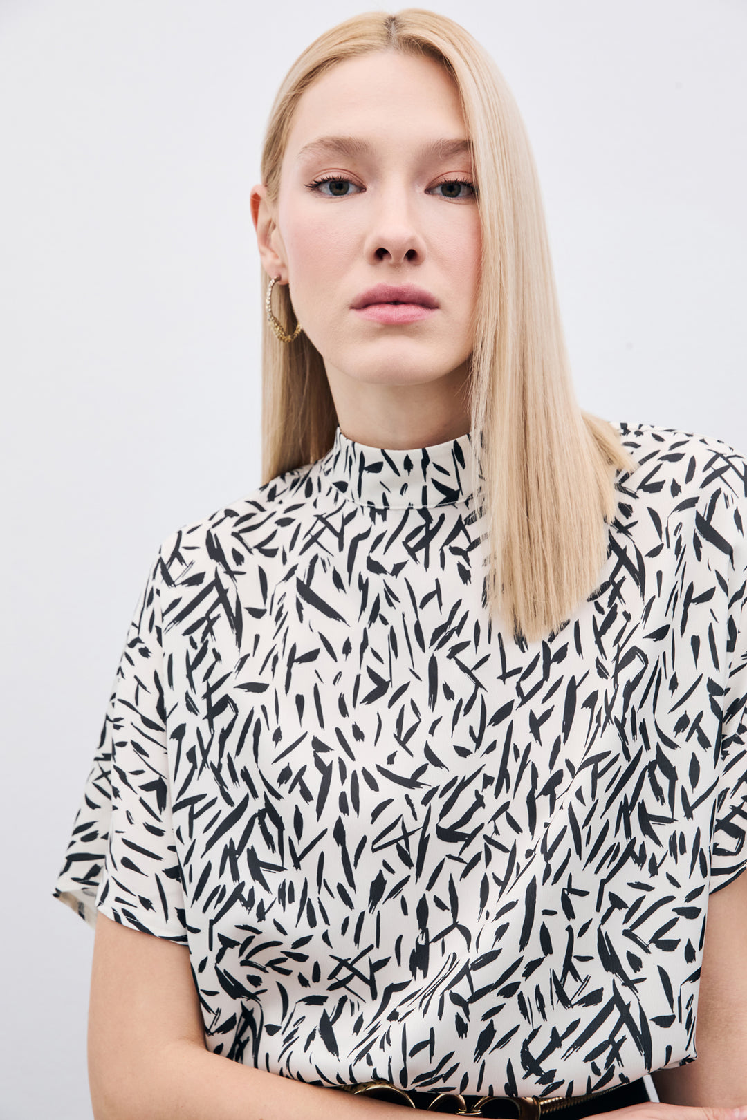Sateen Blouse Imprimée à Manches Chauve-Souris - Noir