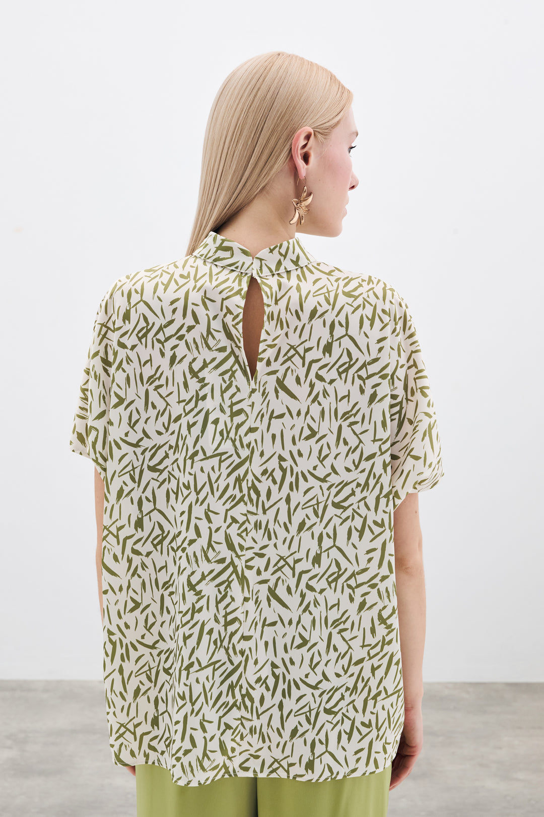 Sateen Blouse Imprimée à Manches Chauve-Souris - yag Vert