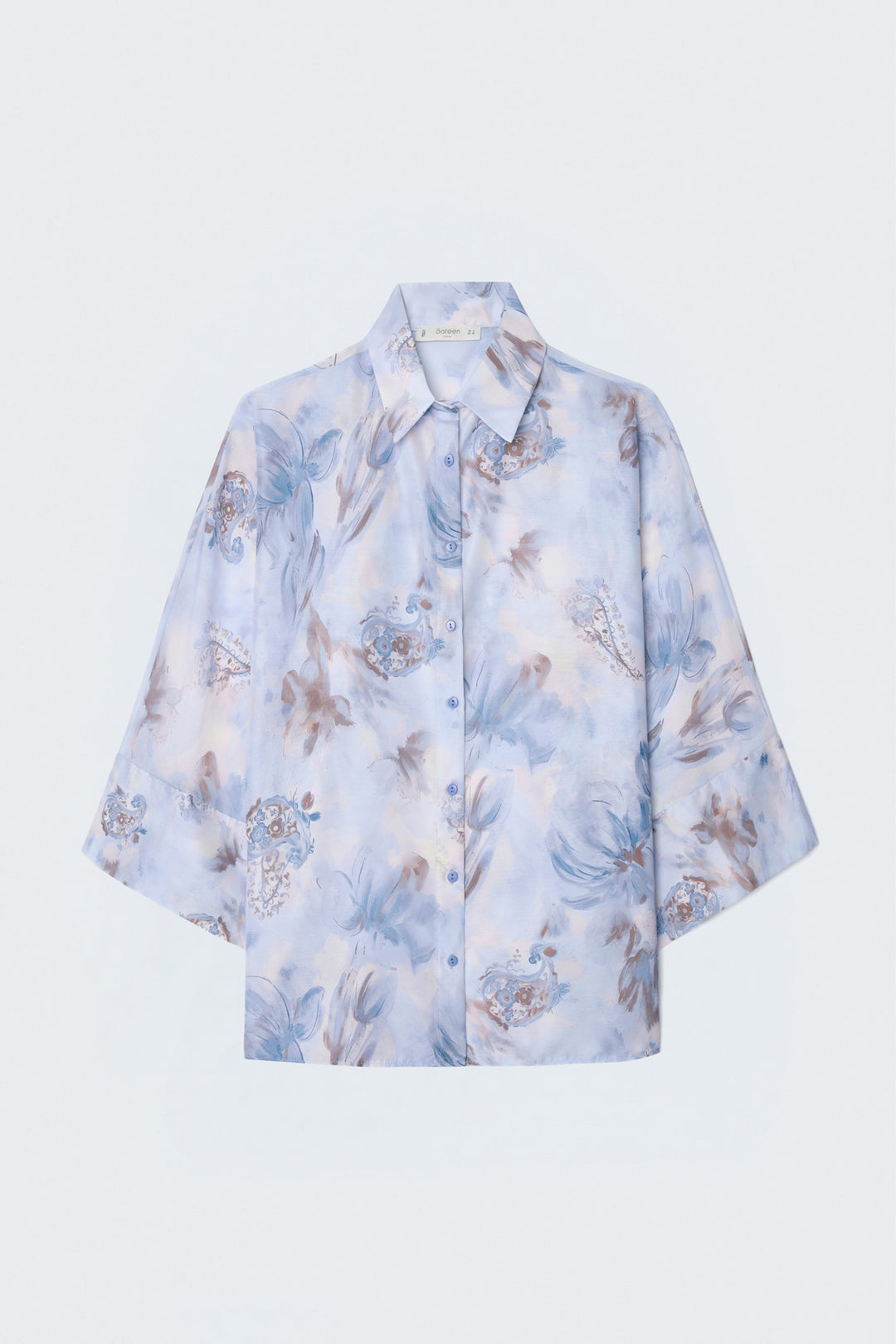 Sateen Chemise fine à manches chauve-souris - Bleu