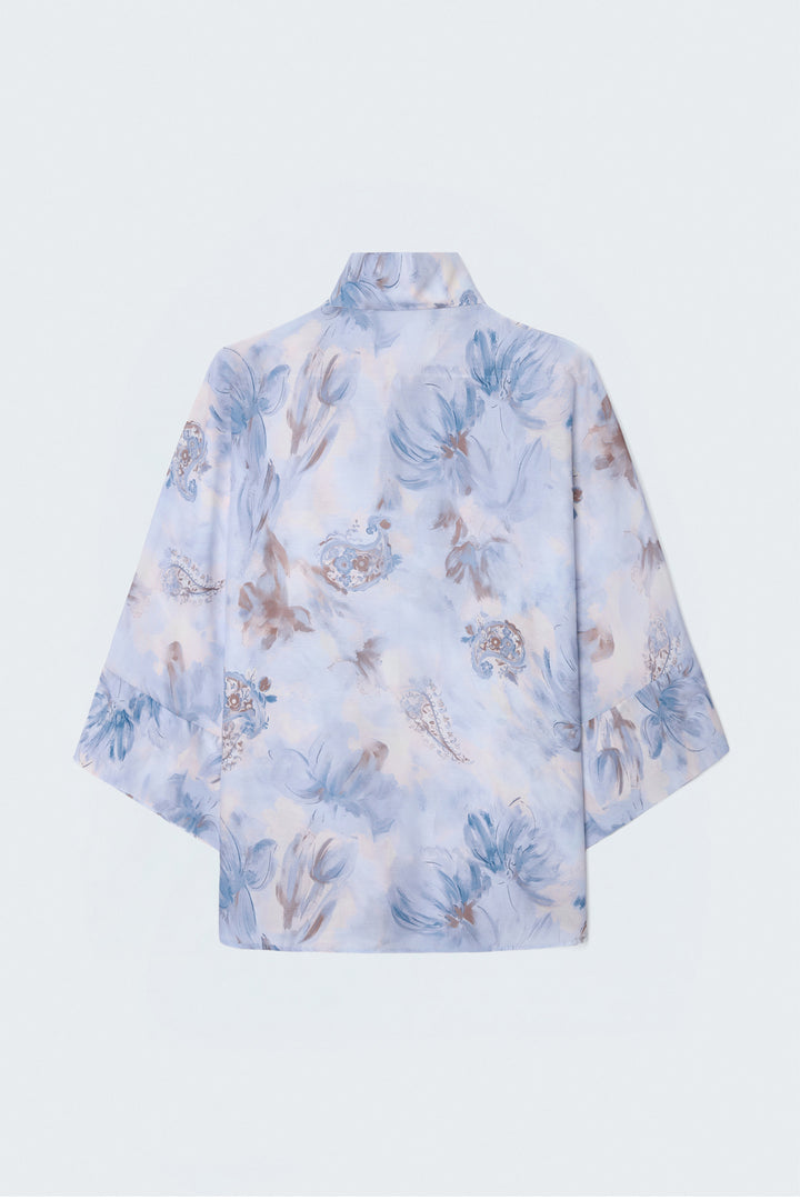 Sateen Chemise fine à manches chauve-souris - Bleu