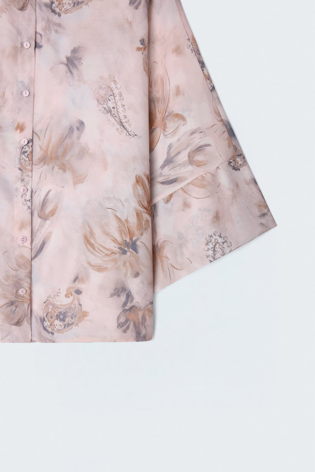 Sateen Chemisier Fin à Manches Chauve-souris Imprimé - Poudre