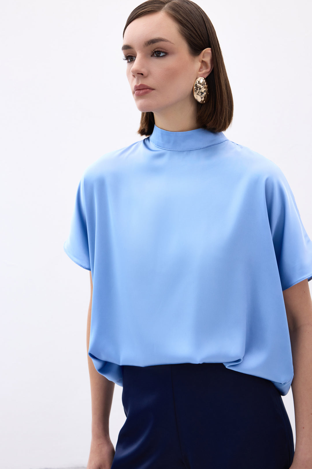 Sateen Blouse Ample à Manches Chauve-Souris - bebe Bleu