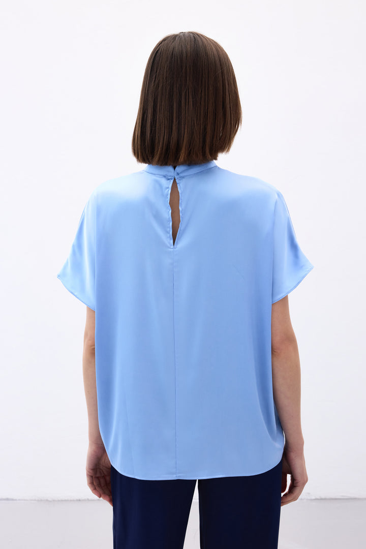 Sateen Blouse Ample à Manches Chauve-Souris - bebe Bleu