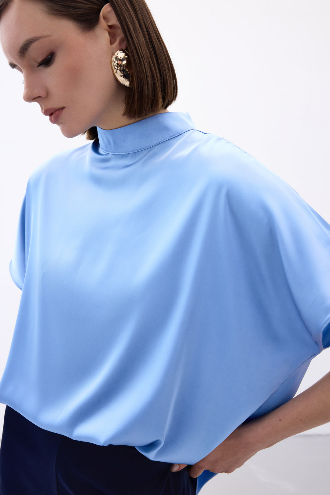 Sateen Blouse Ample à Manches Chauve-Souris - bebe Bleu