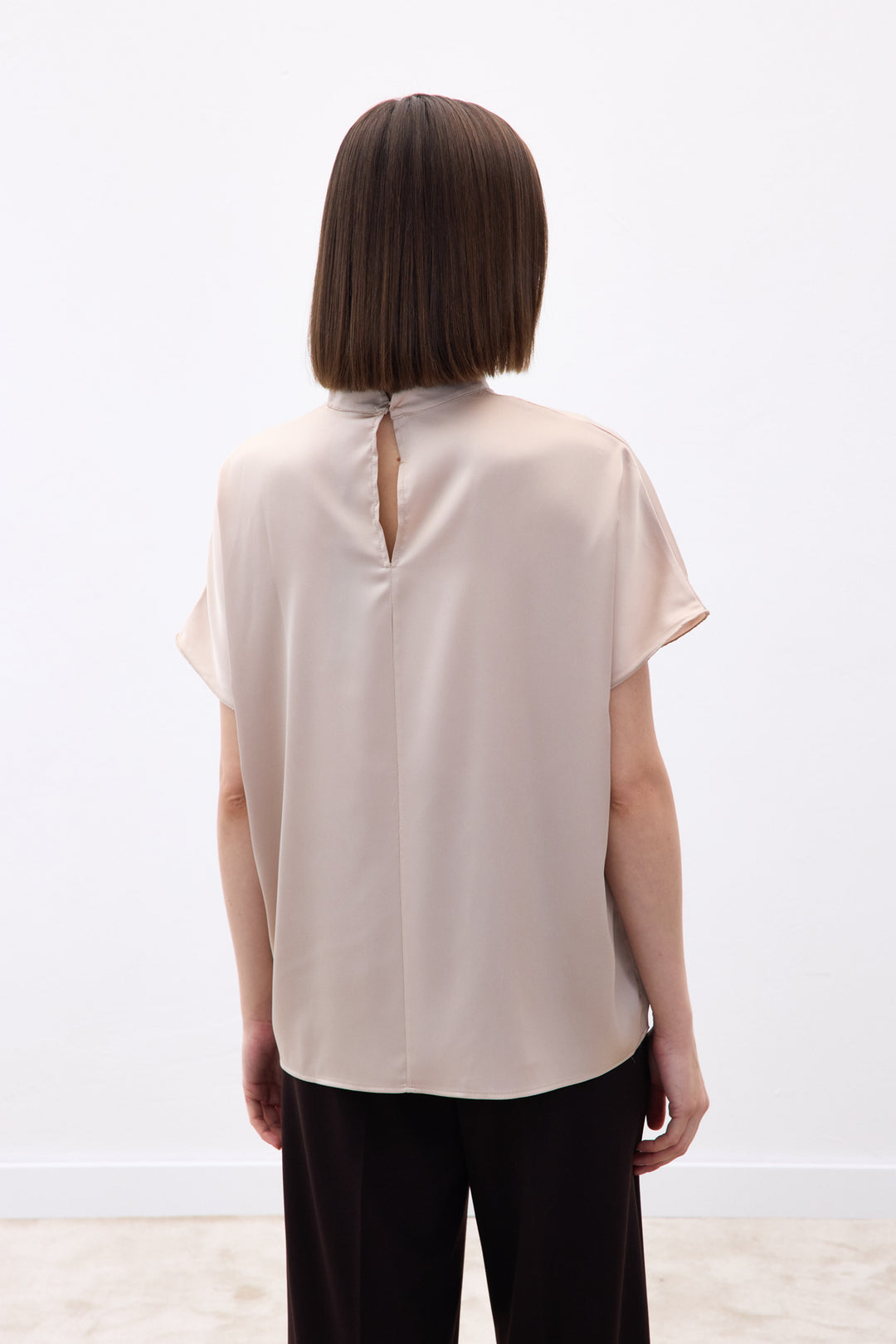 Sateen Blouse Ample à Manches Chauve-Souris - Beige