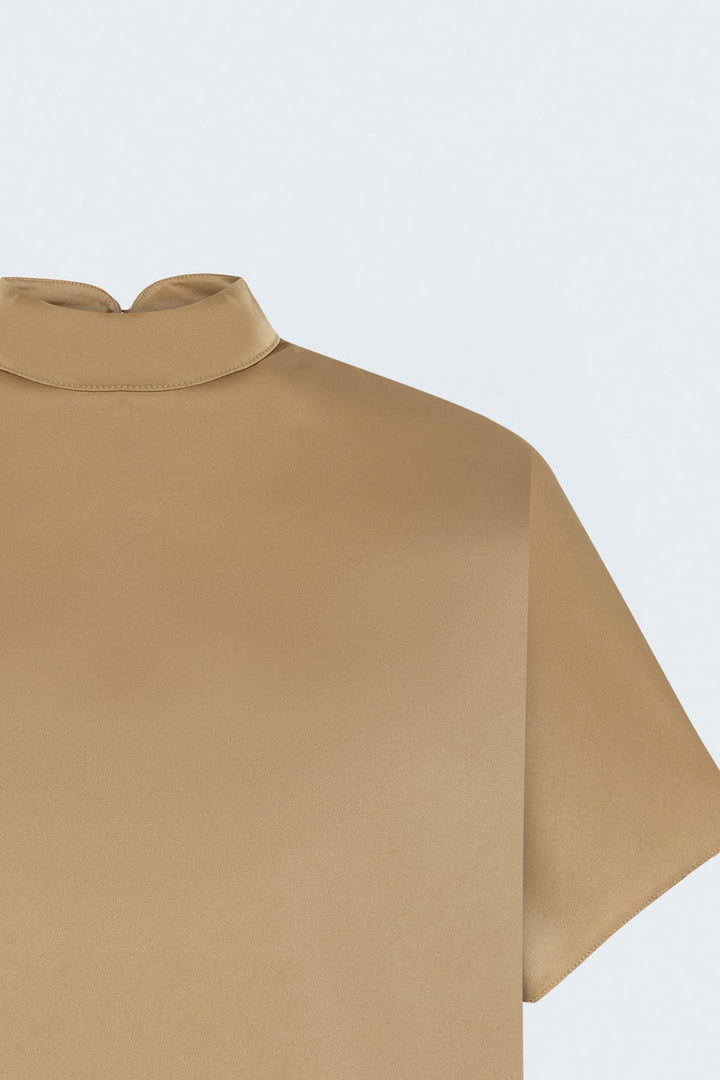 Sateen Blouse ample à manches chauve-souris - Camel