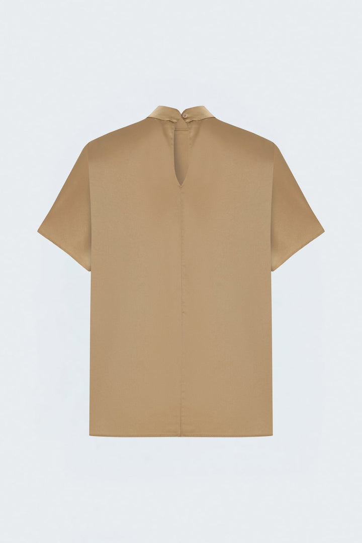 Sateen Blouse ample à manches chauve-souris - Camel