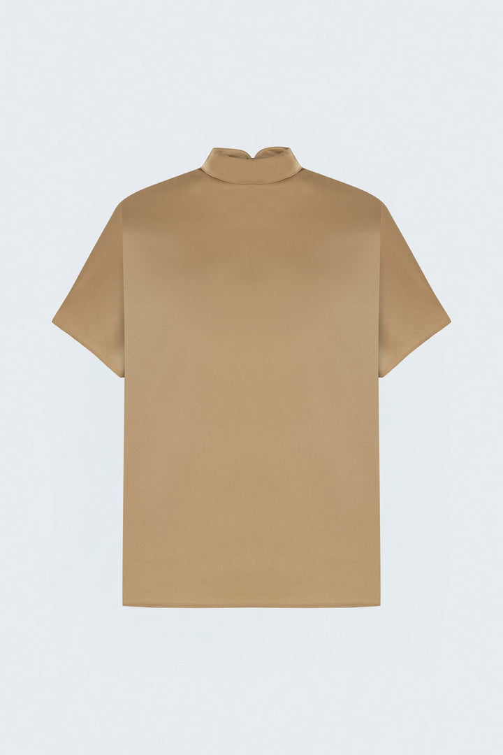 Sateen Blouse ample à manches chauve-souris - Camel
