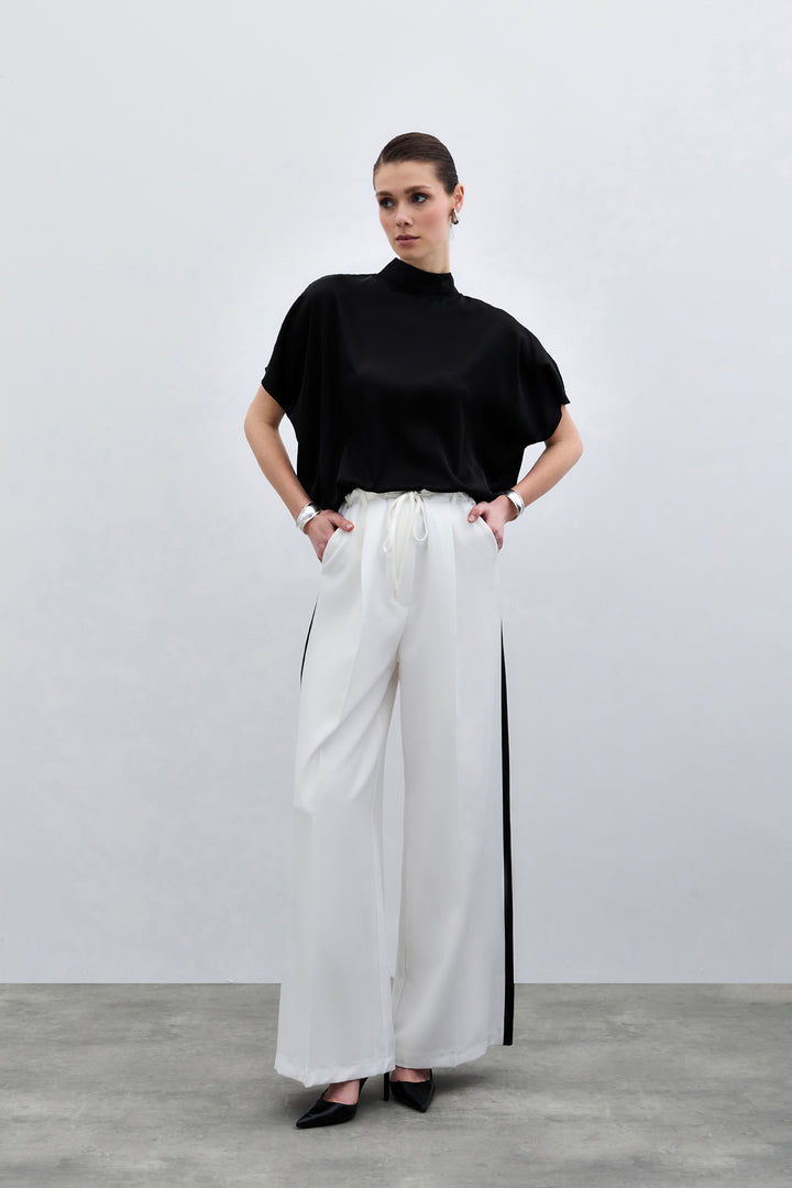 Sateen Blouse ample à manches chauve-souris - düz Noir