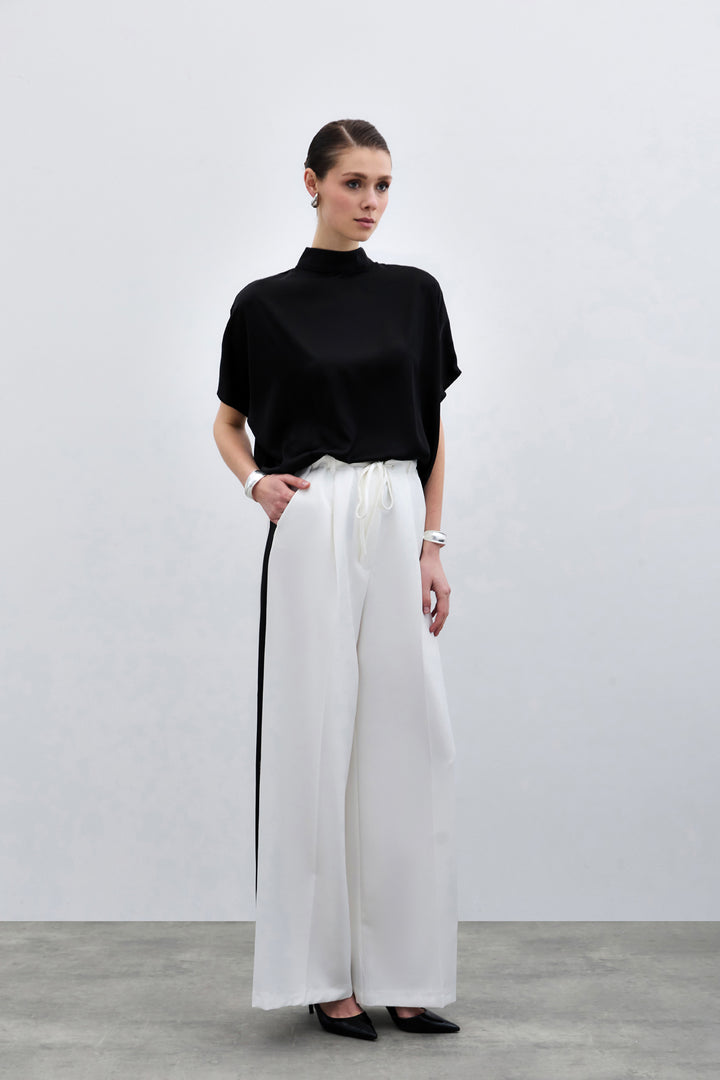 Sateen Blouse ample à manches chauve-souris - düz Noir