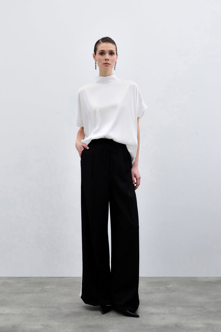 Sateen Blouse Ample à Manches Chauve-Souris - Écru