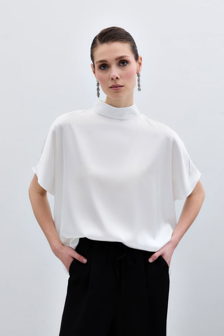 Sateen Blouse Ample à Manches Chauve-Souris - Écru