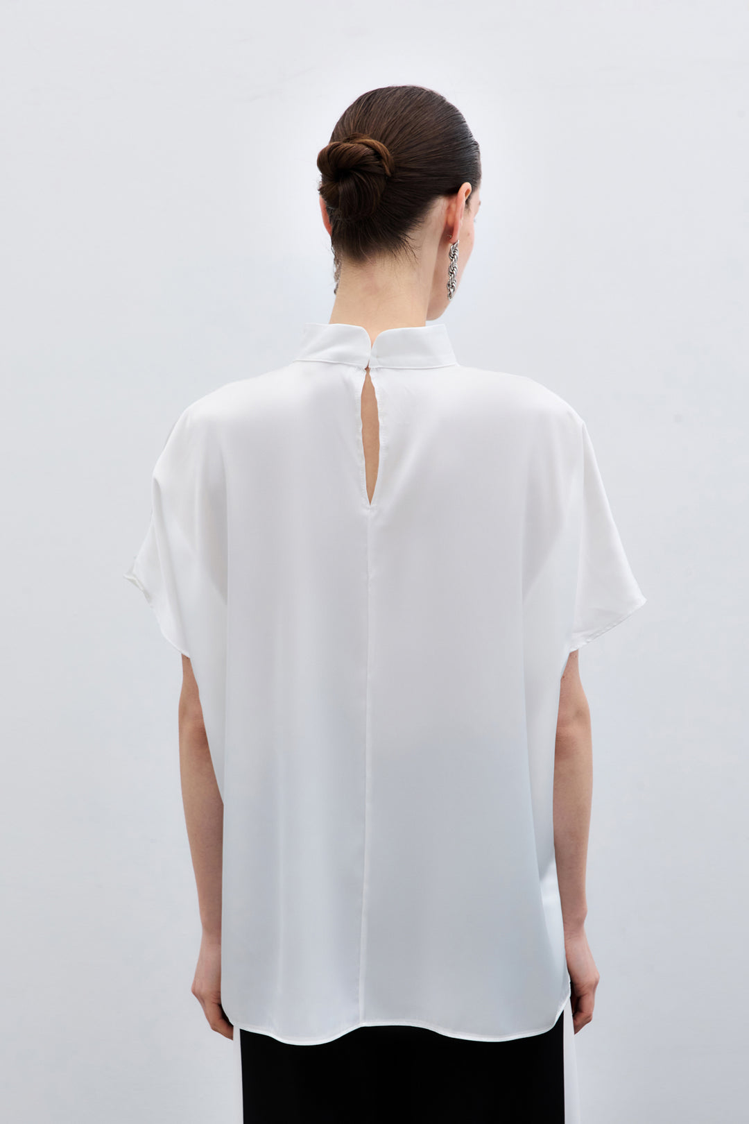 Sateen Blouse Ample à Manches Chauve-Souris - Écru