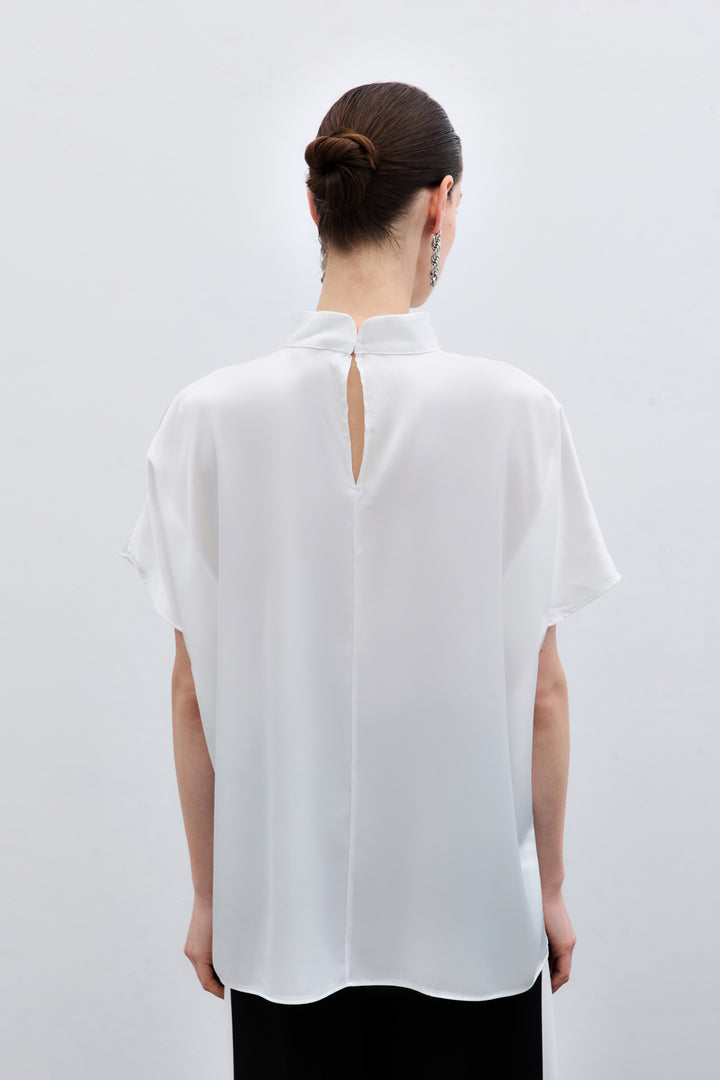 Sateen Blouse Ample à Manches Chauve-Souris - Écru
