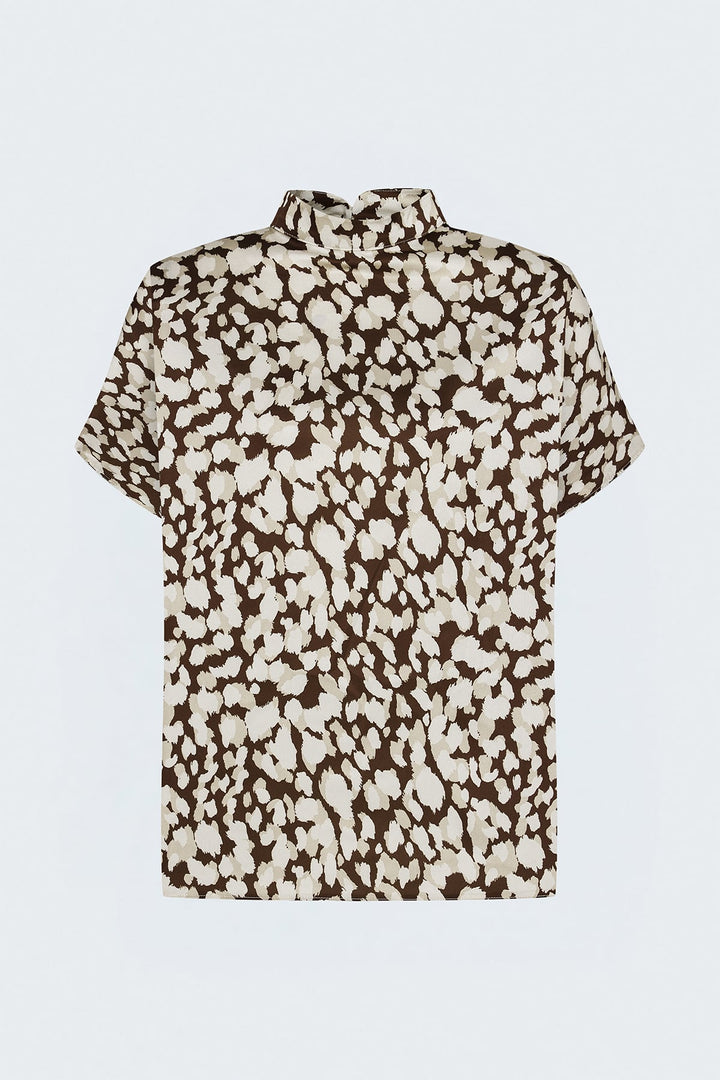 Sateen Blouse ample à manches chauve-souris - Marron / Beige