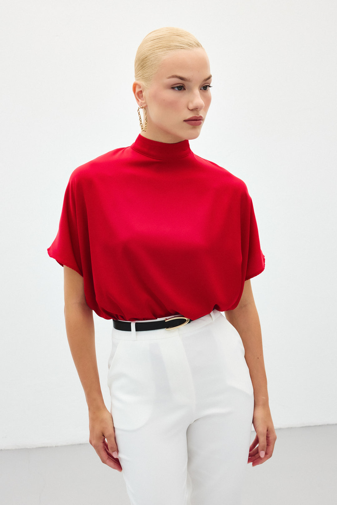 Sateen Blouse ample à manches chauve-souris - Rouge
