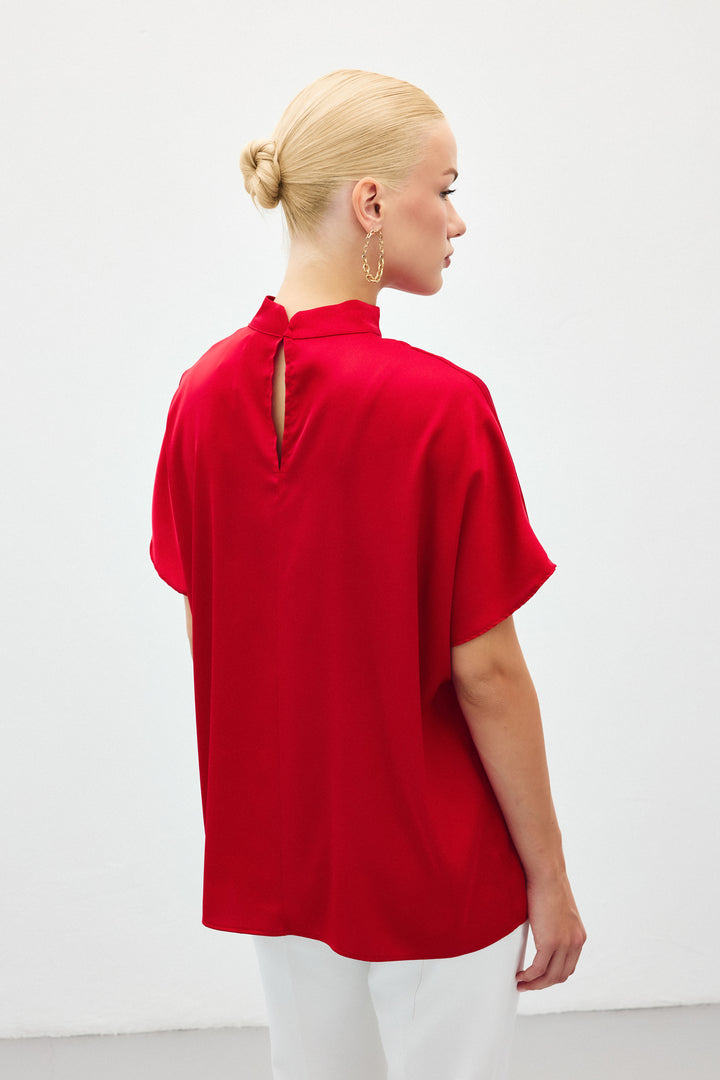 Sateen Blouse ample à manches chauve-souris - Rouge