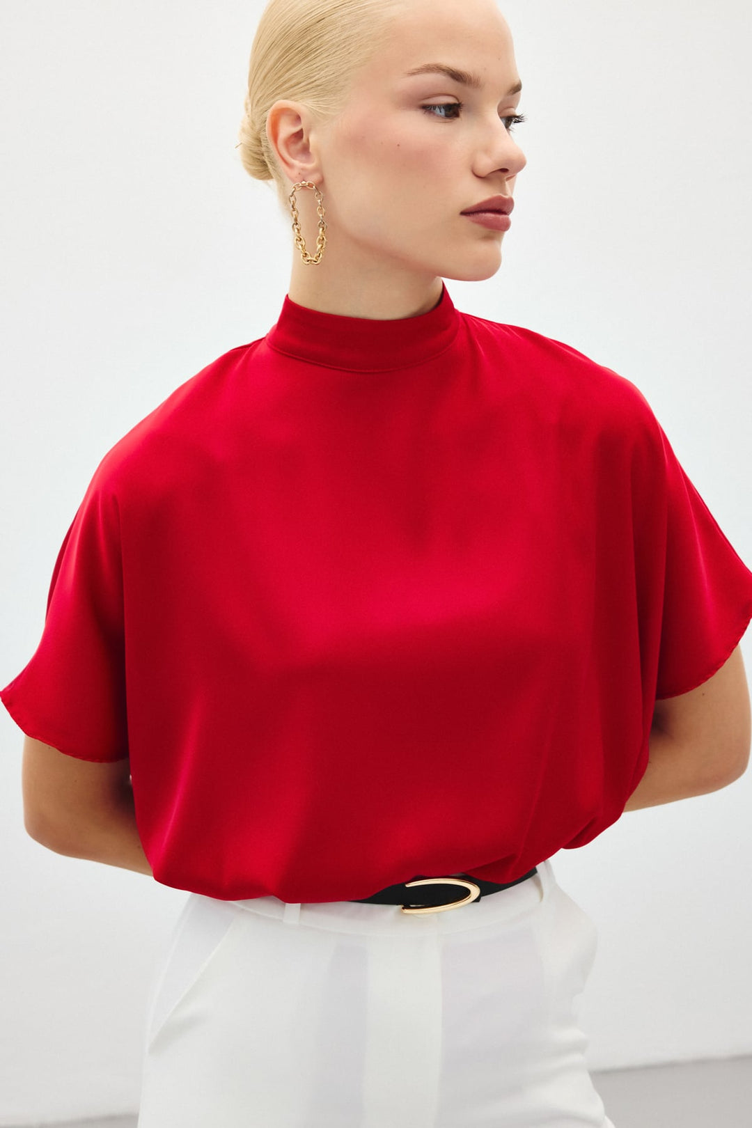 Sateen Blouse ample à manches chauve-souris - Rouge