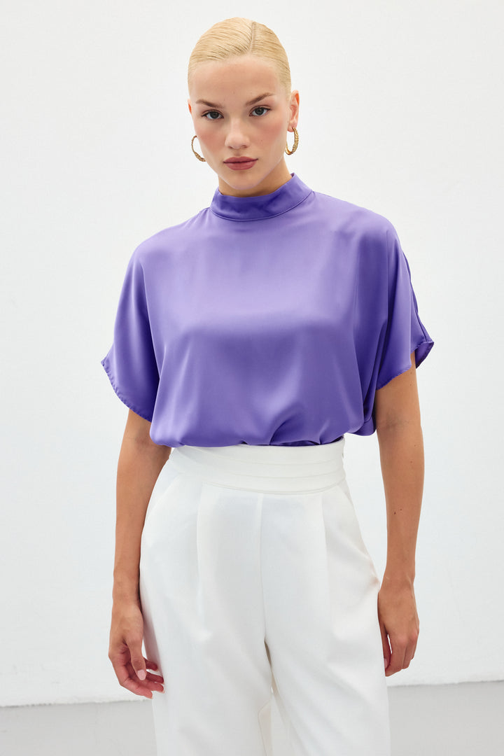 Sateen Blouse ample à manches chauve-souris - Lilas