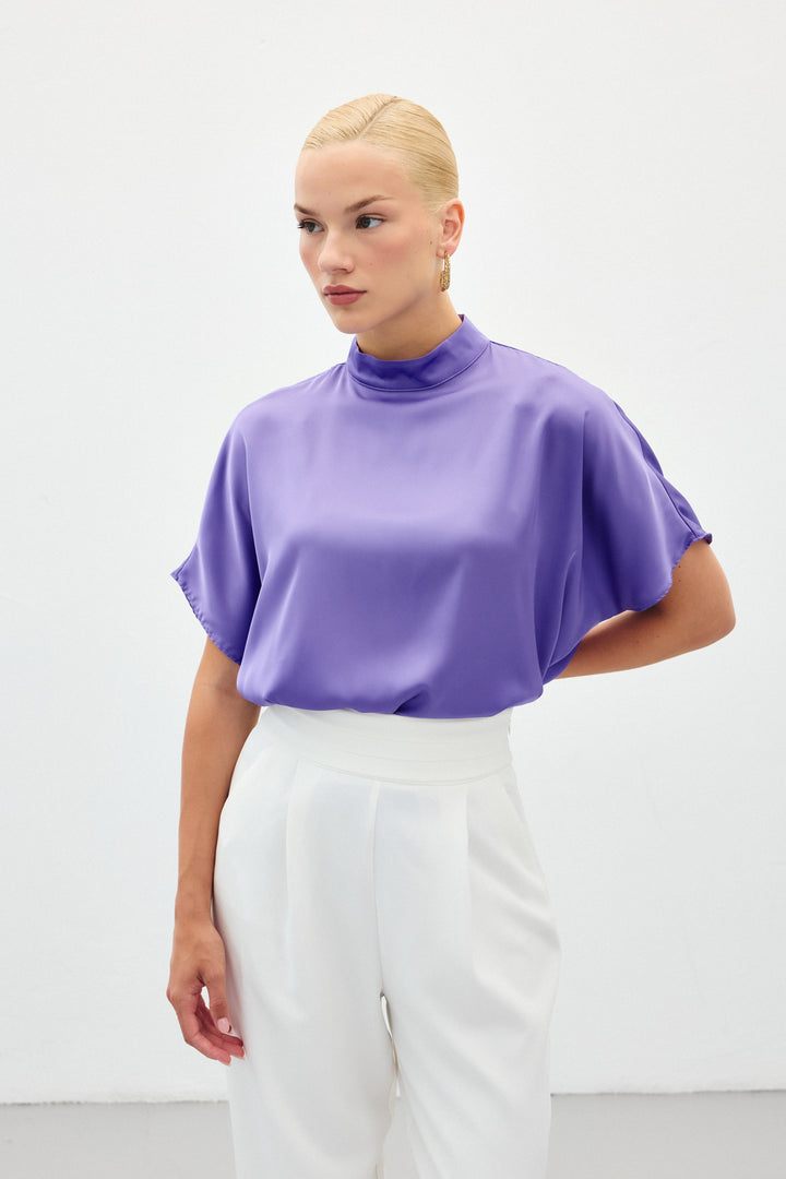 Sateen Blouse ample à manches chauve-souris - Lilas