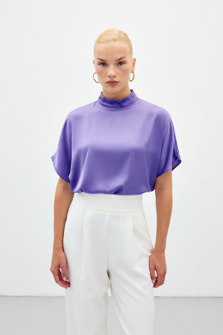 Sateen Blouse ample à manches chauve-souris - Lilas