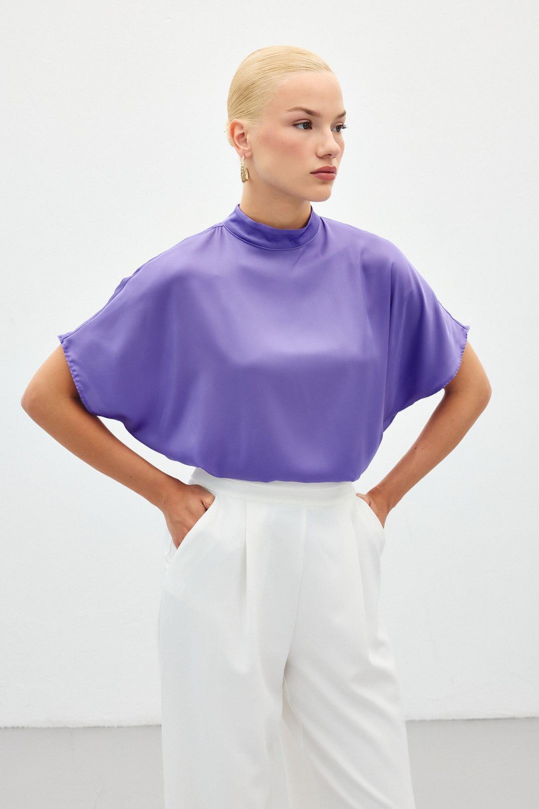 Sateen Blouse ample à manches chauve-souris - Lilas