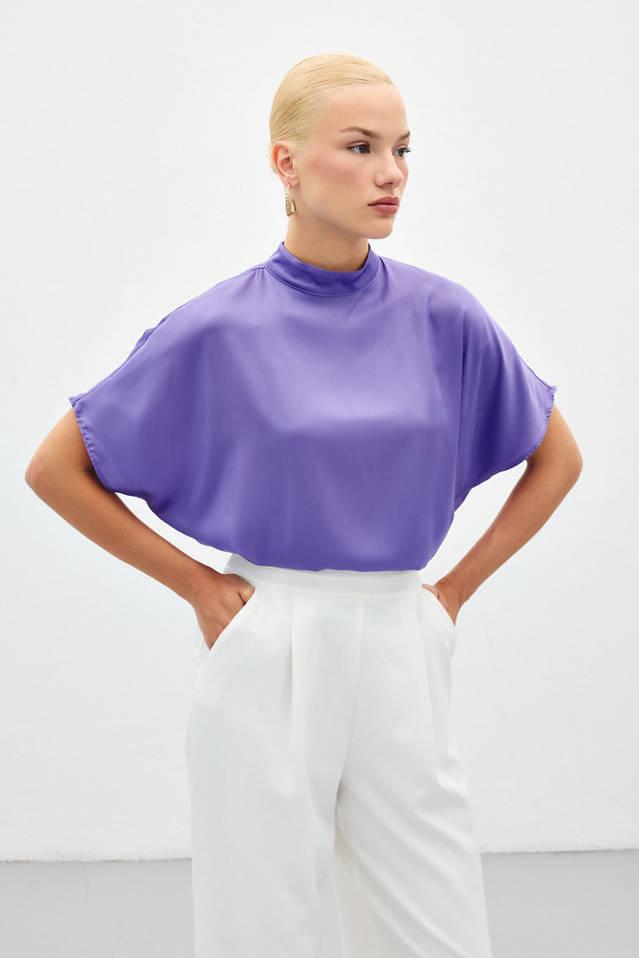 Sateen Blouse ample à manches chauve-souris - Lilas