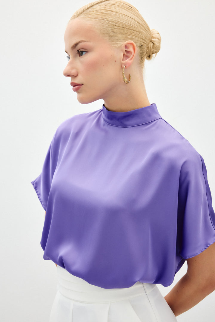 Sateen Blouse ample à manches chauve-souris - Lilas