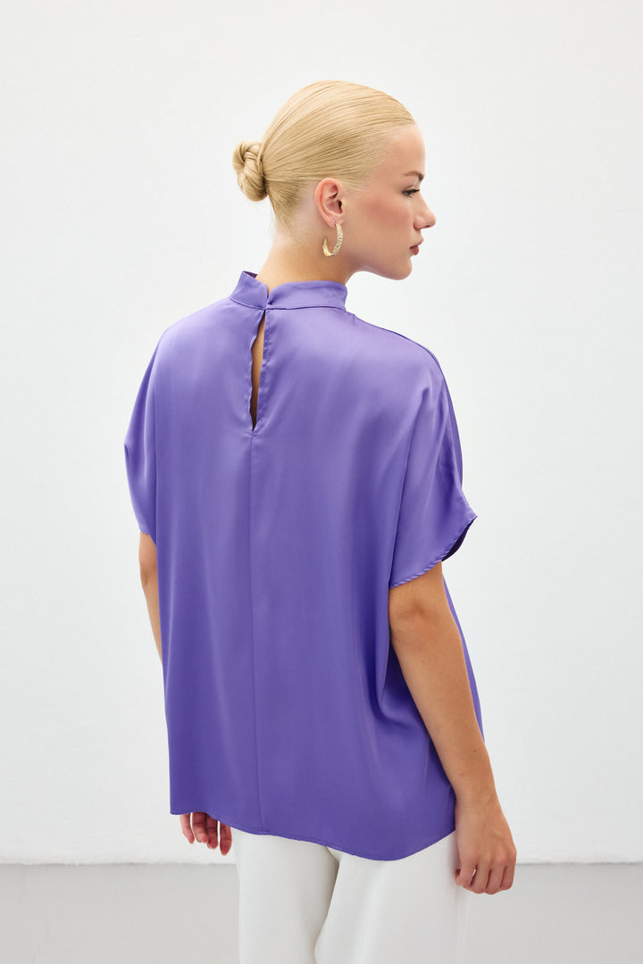 Sateen Blouse ample à manches chauve-souris - Lilas