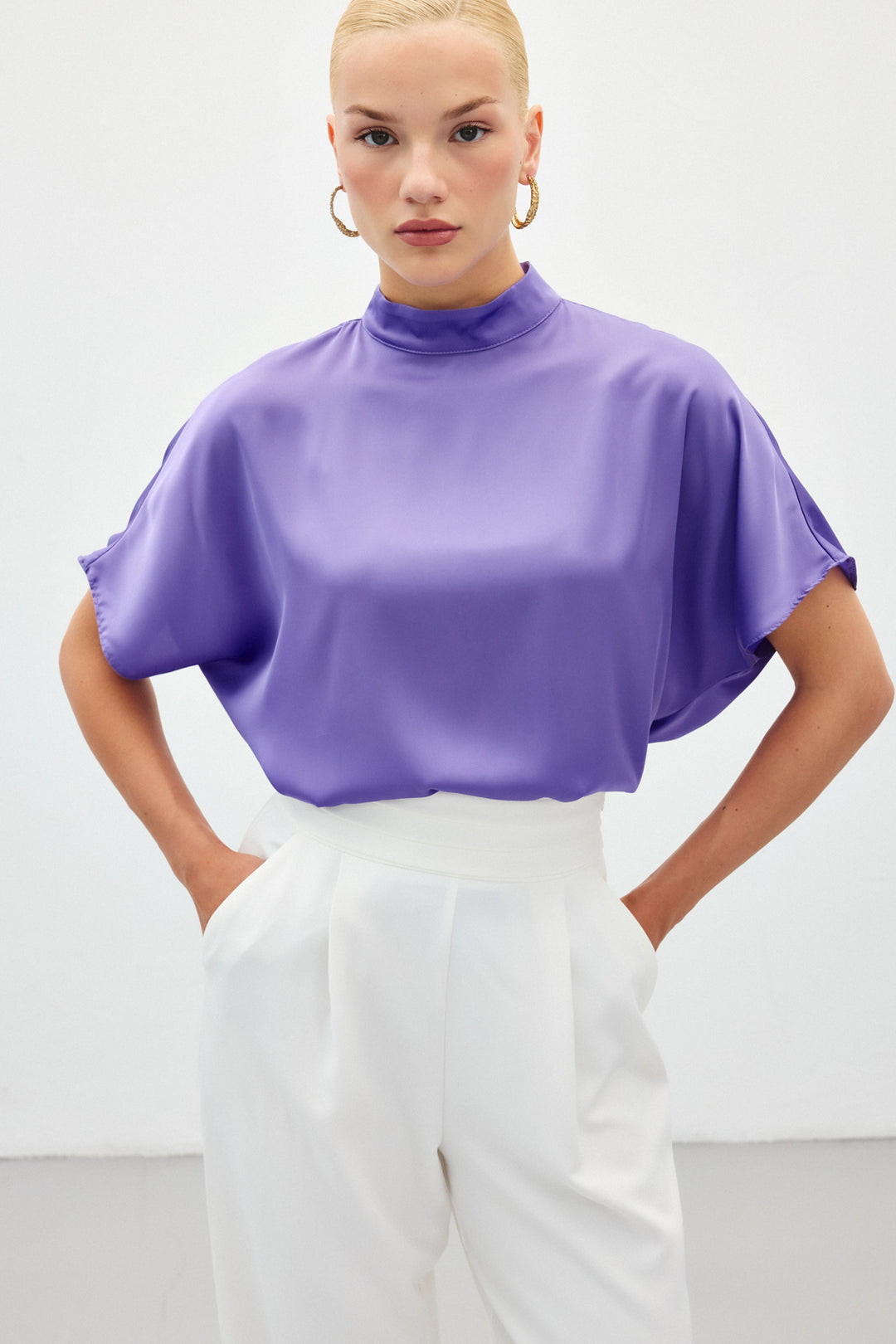 Sateen Blouse ample à manches chauve-souris - Lilas
