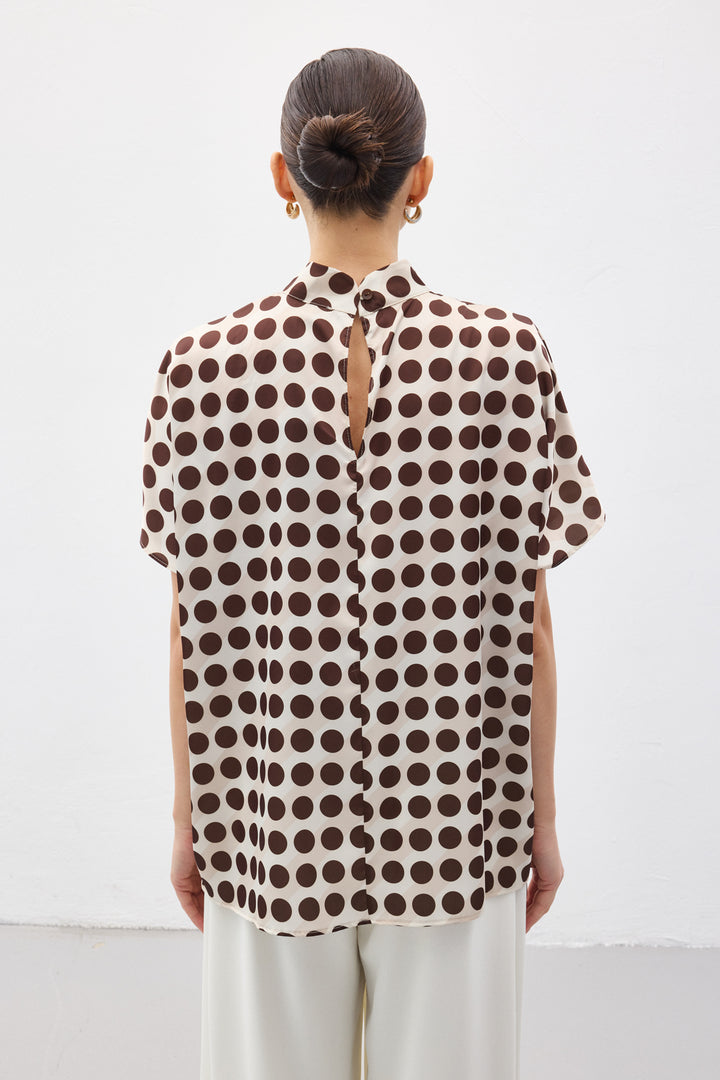 Sateen Blouse Ample à Manches Chauve-Souris - puanli Marron
