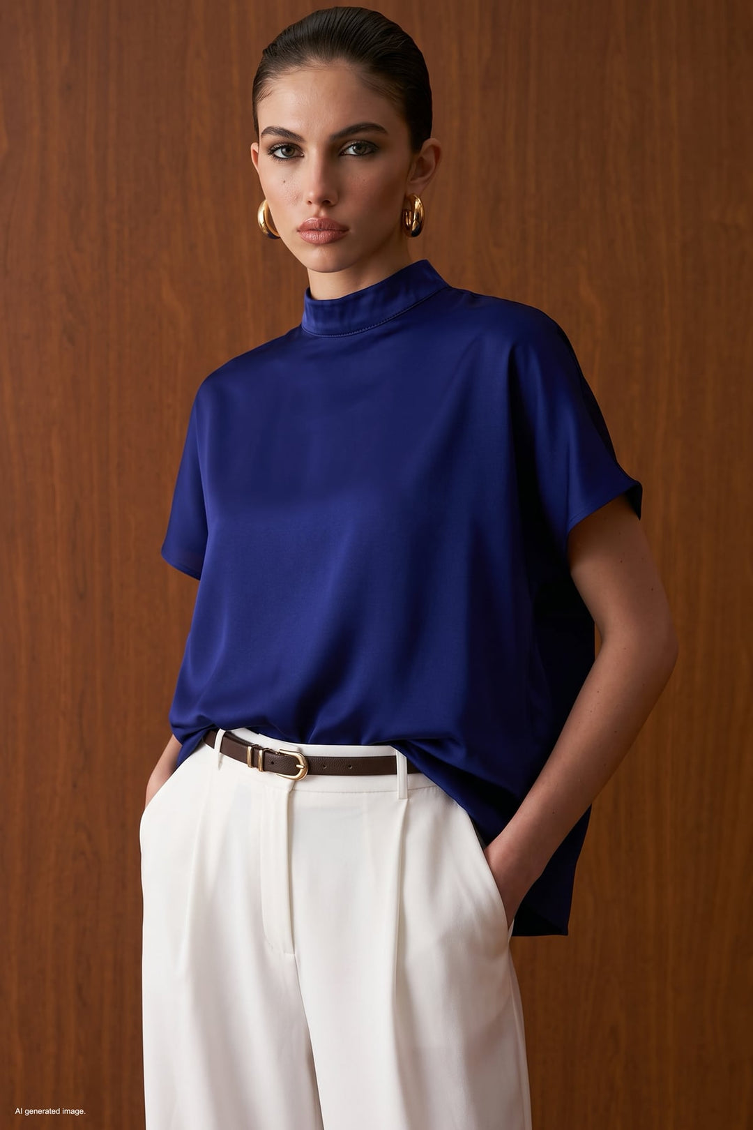 Sateen Tunique ample à manches chauve-souris - Bleu roi