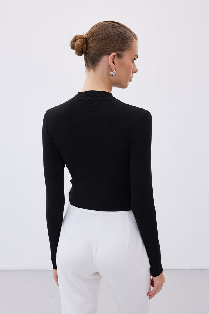 Sateen Blouse à col montant - Noir