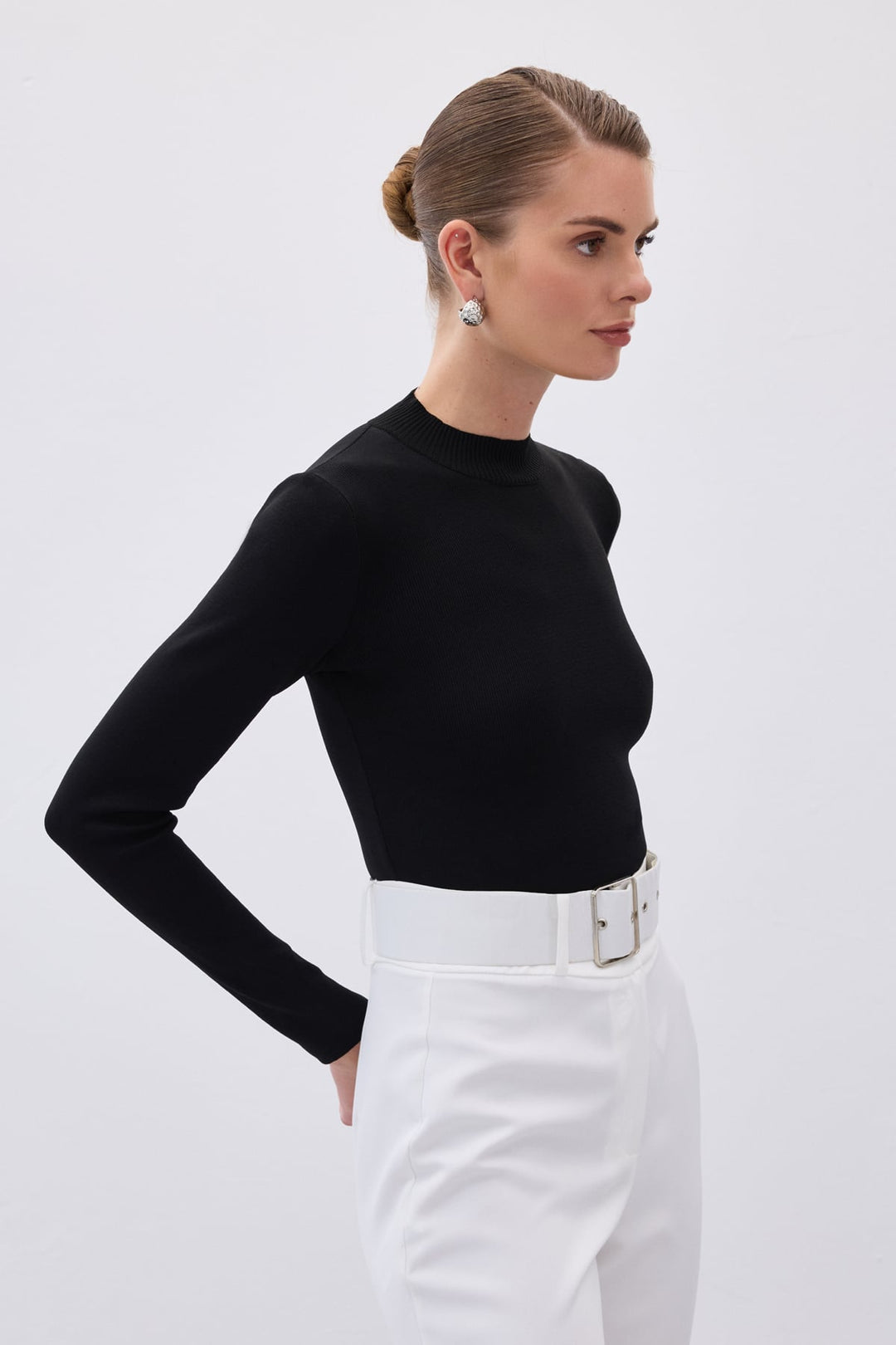 Sateen Blouse à col montant - Noir