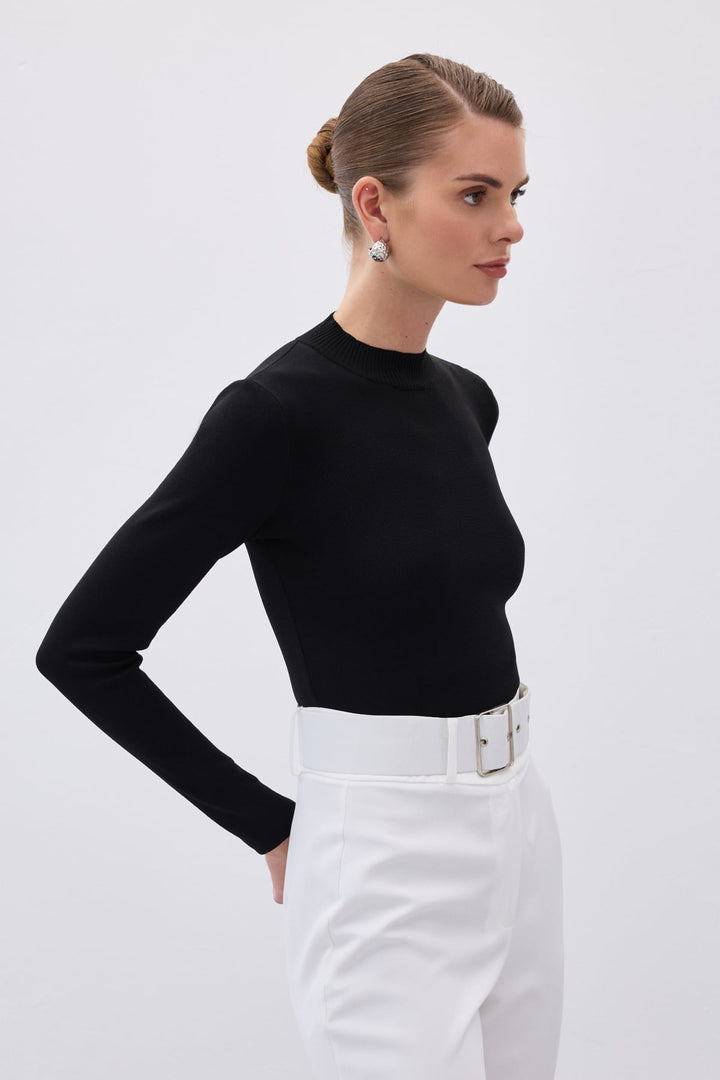 Sateen Blouse à col montant - Noir