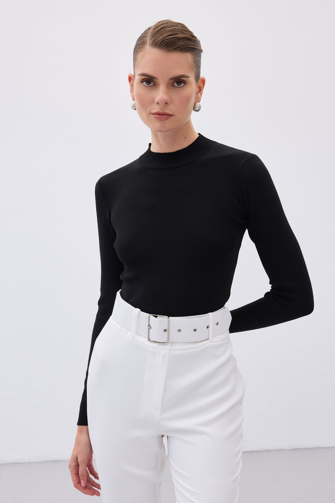 Sateen Blouse à col montant - Noir