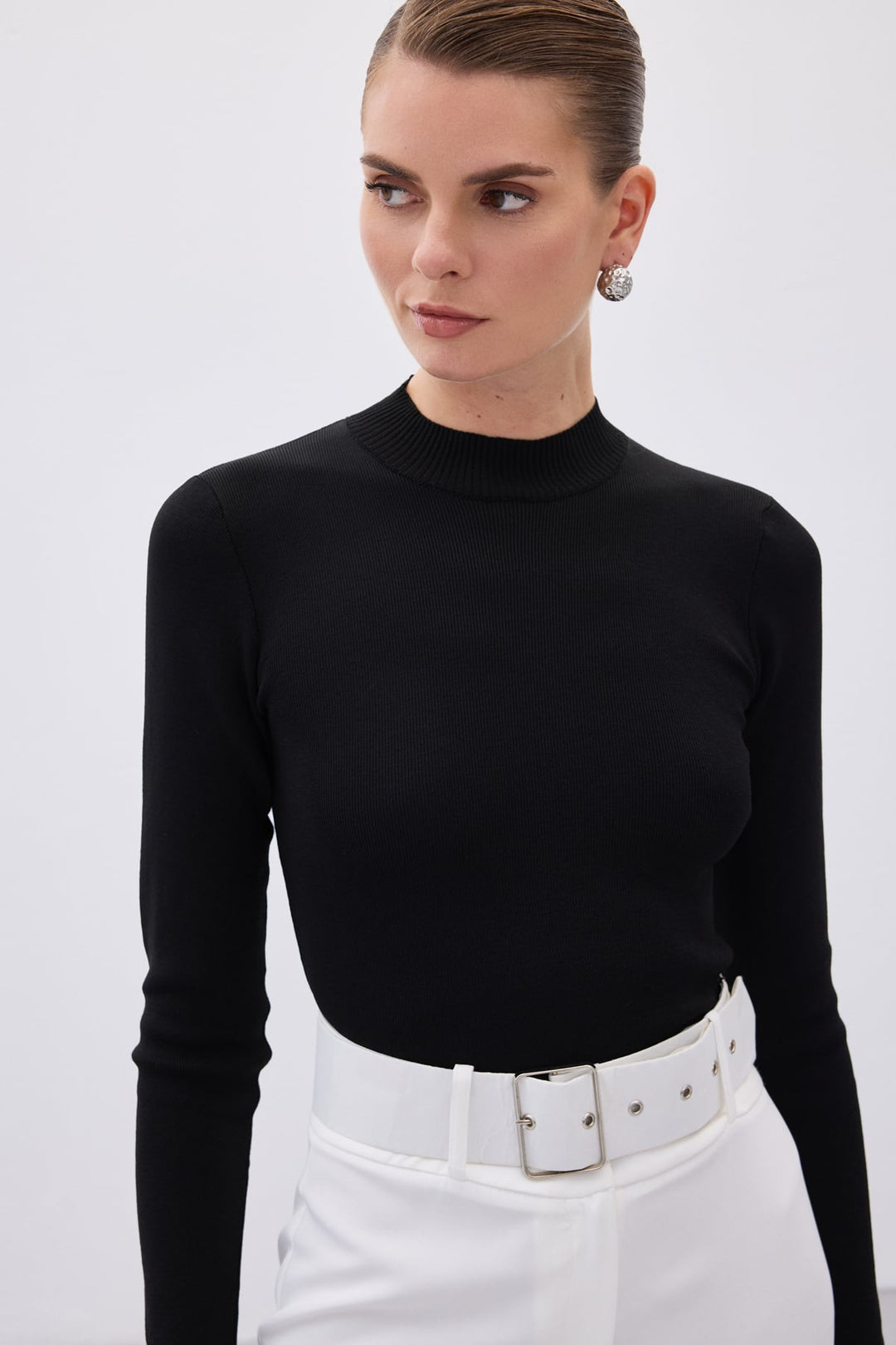 Sateen Blouse à col montant - Noir