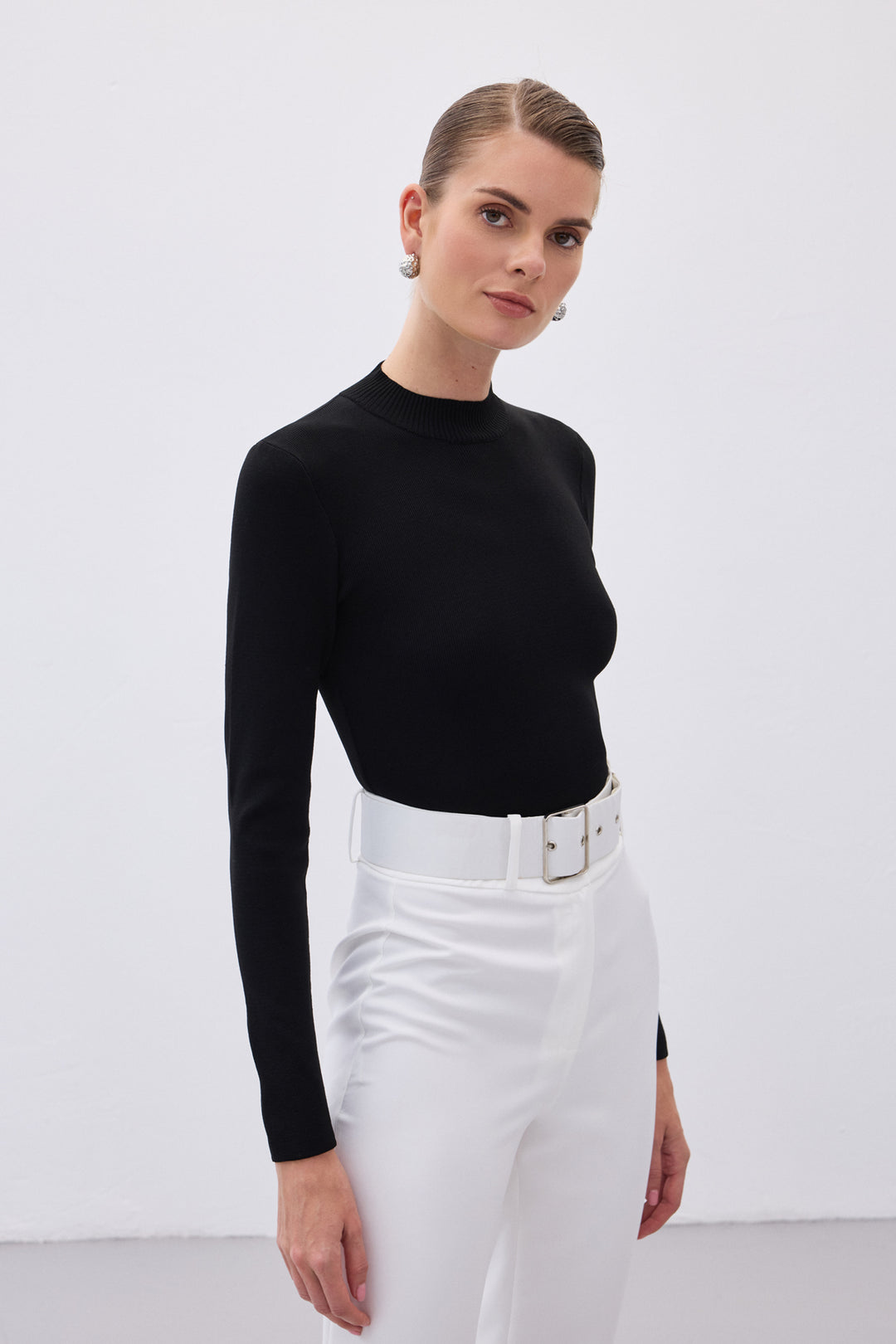 Sateen Blouse à col montant - Noir