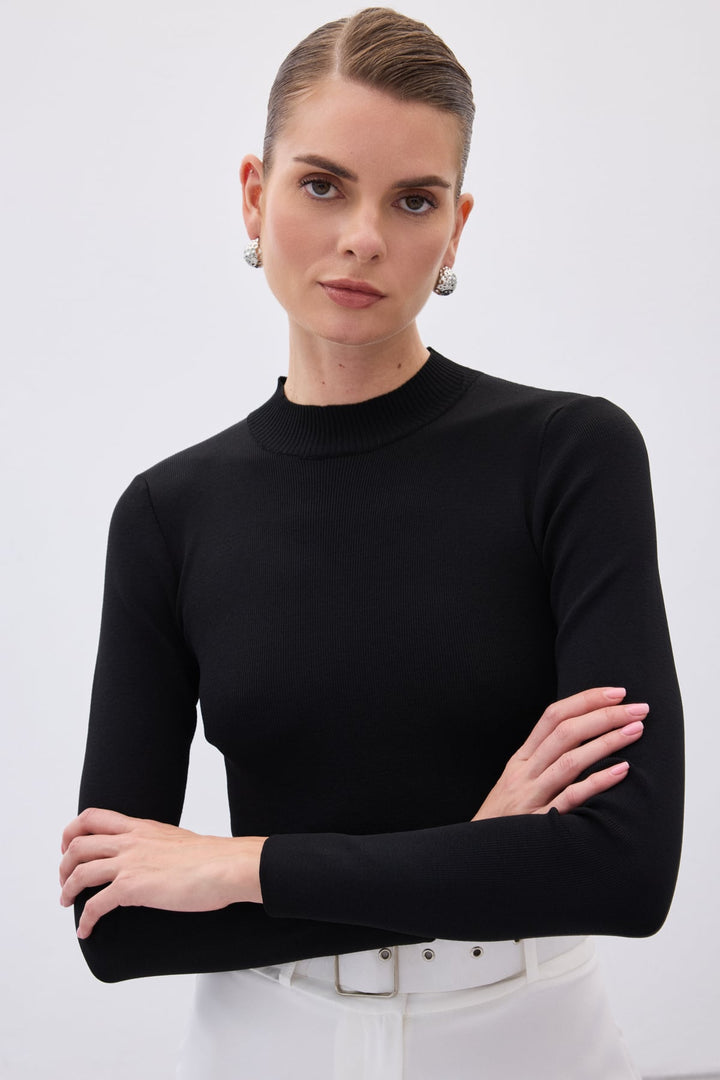 Sateen Blouse à col montant - Noir