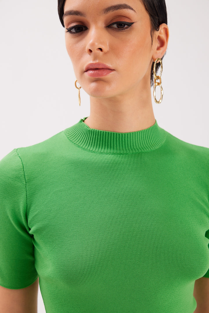 Sateen Pull en tricot col montant - Vert