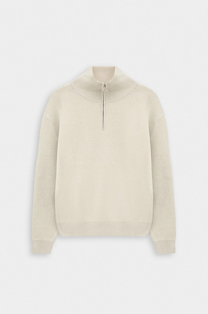 Giesto Pull en tricot beige à col montant à demi zip - Beige