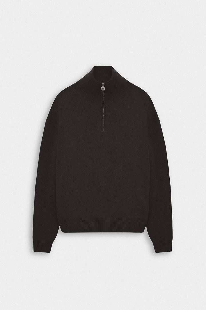 Giesto Pull en tricot marron à col montant à demi zip - Marron