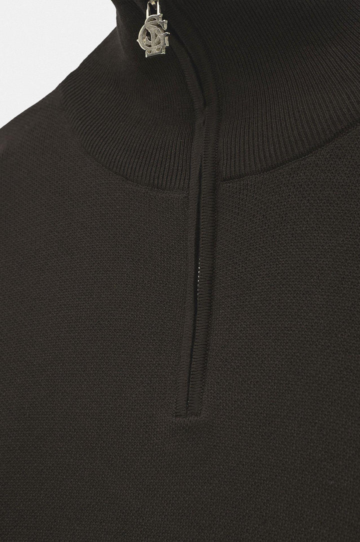Giesto Pull en tricot marron à col montant à demi zip - Marron