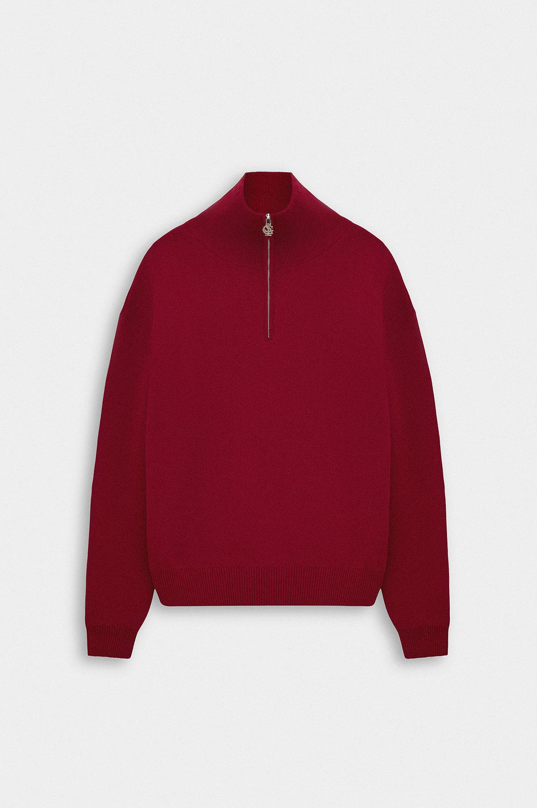 Giesto Pull en tricot rouge à col montant à demi zip - Rouge