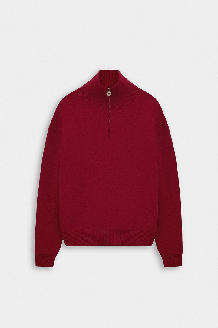 Giesto Pull en tricot rouge à col montant à demi zip - Rouge