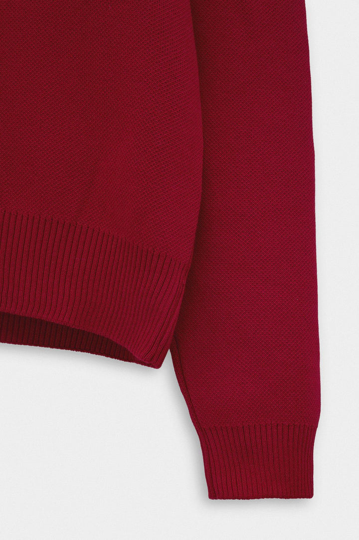 Giesto Pull en tricot rouge à col montant à demi zip - Rouge