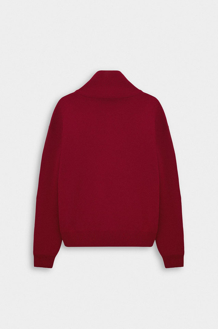 Giesto Pull en tricot rouge à col montant à demi zip - Rouge
