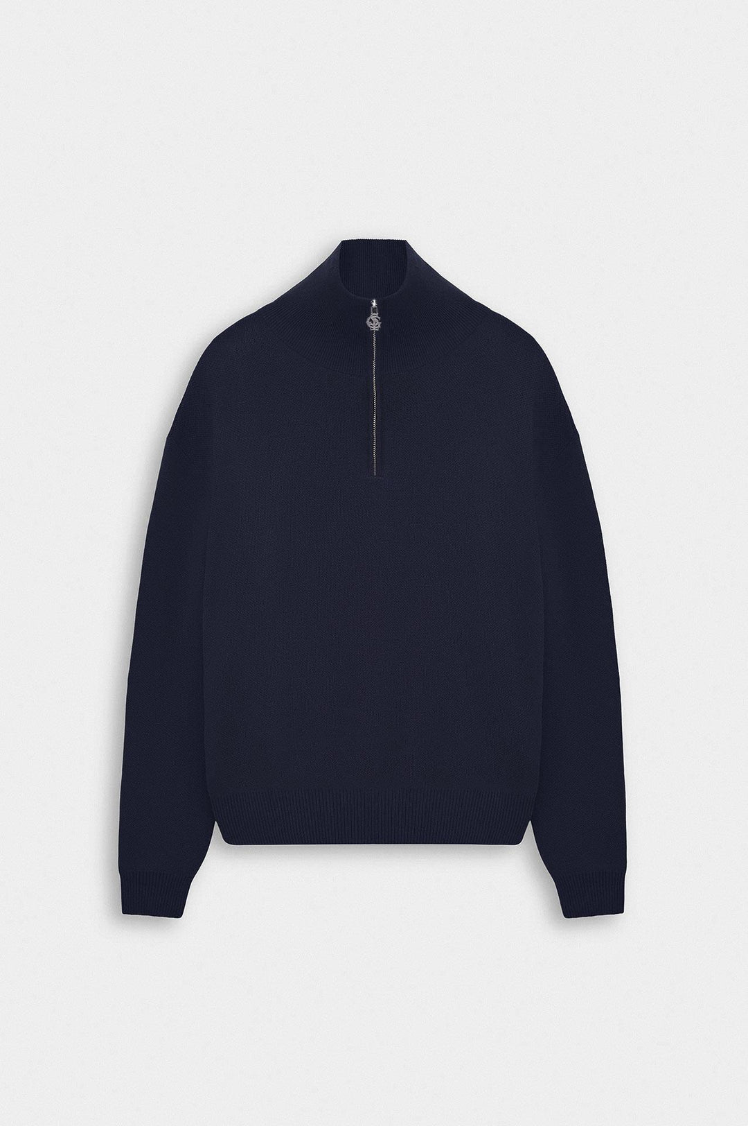 Giesto Pull en tricot bleu marine à col montant à demi zip - Bleu marine