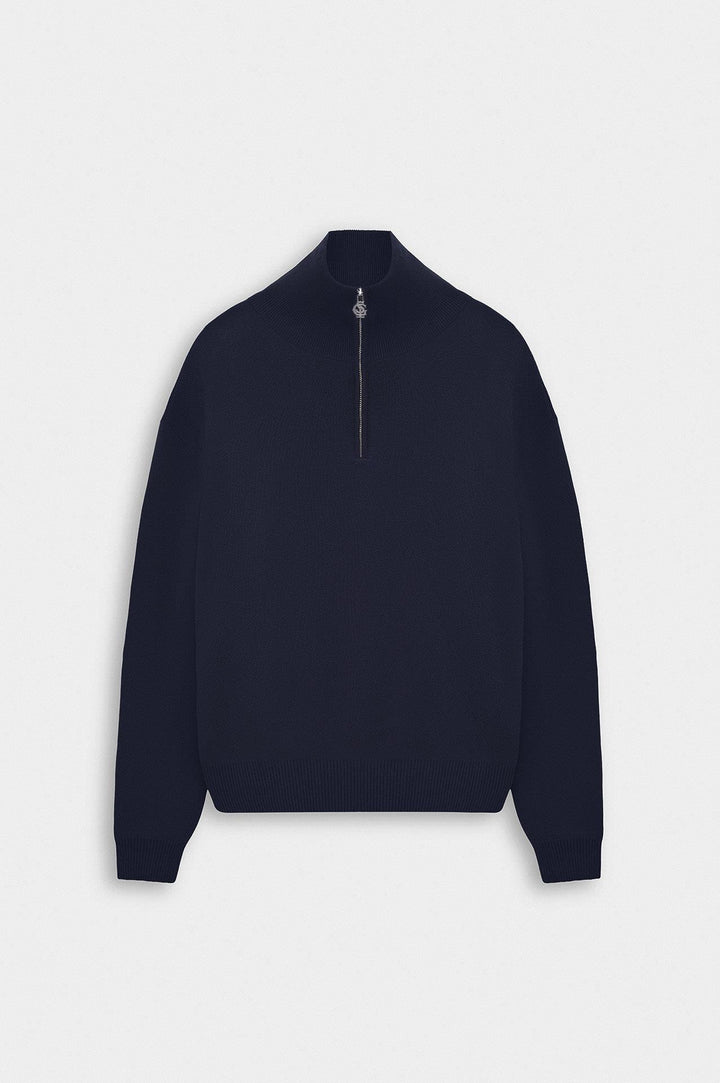 Giesto Pull en tricot bleu marine à col montant à demi zip - Bleu marine