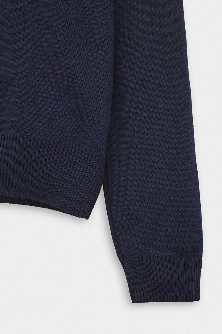 Giesto Pull en tricot bleu marine à col montant à demi zip - Bleu marine